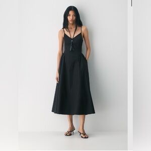 Aritzia Wilfred Black Midi Dress with Spaghetti Straps
